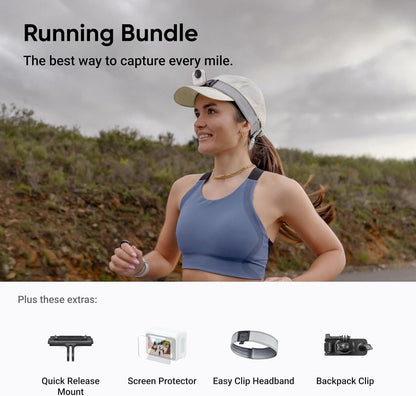 Insta360 GO Ultra Running Bundle - Small 4K Vlogging Camera, Hands-Free, POV Cam, 1/1.28" Sensor, 53g Lightweight, 156° FOV, 200 Min Battery Life, Magnetic Wearable Action Camera for Sports, Vlog