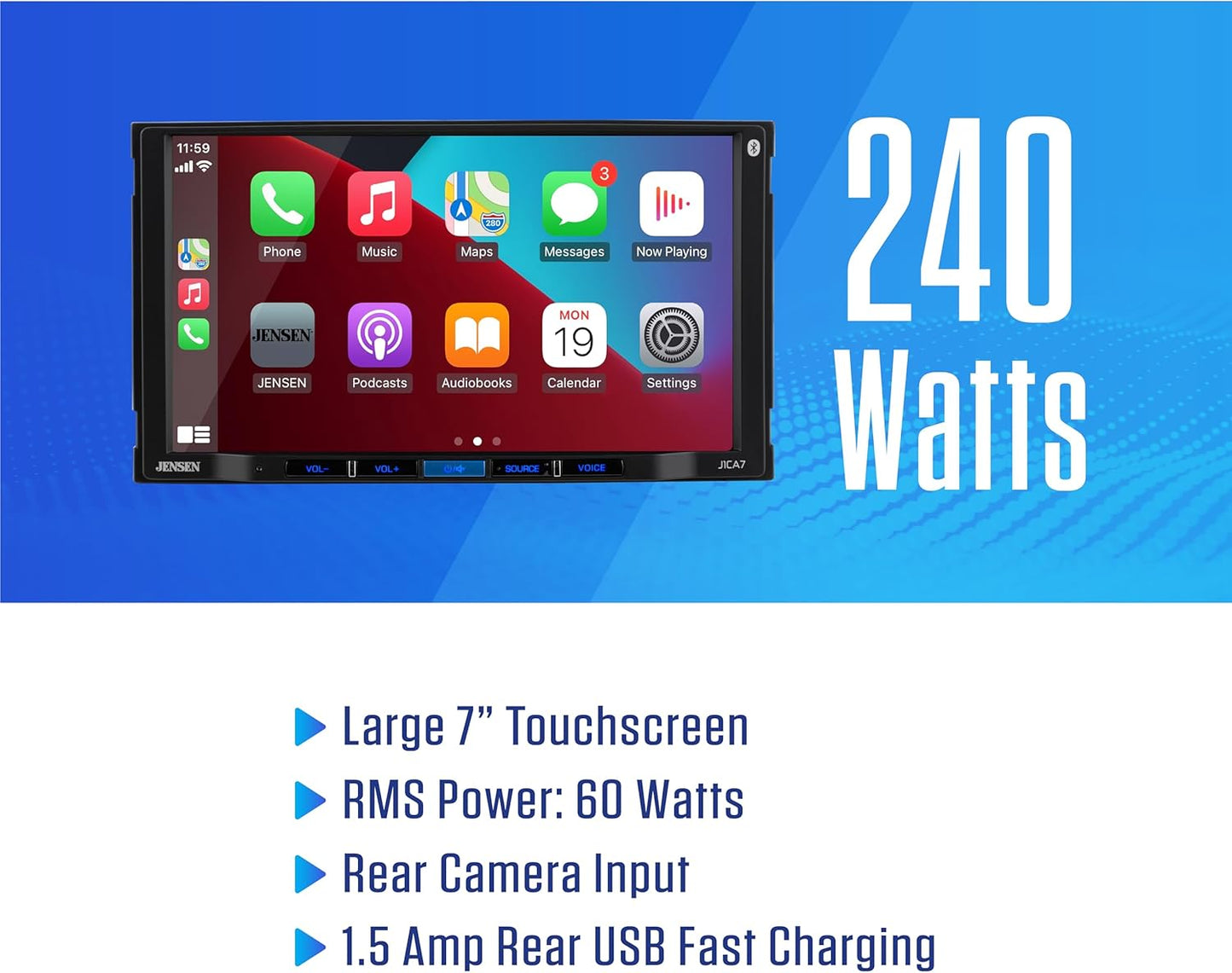 Double DIN 7" Apple CarPlay Android Auto Touchscreen Car Stereo Bluetooth Hands Free Calling & Music Streaming Backup Camera Input ready