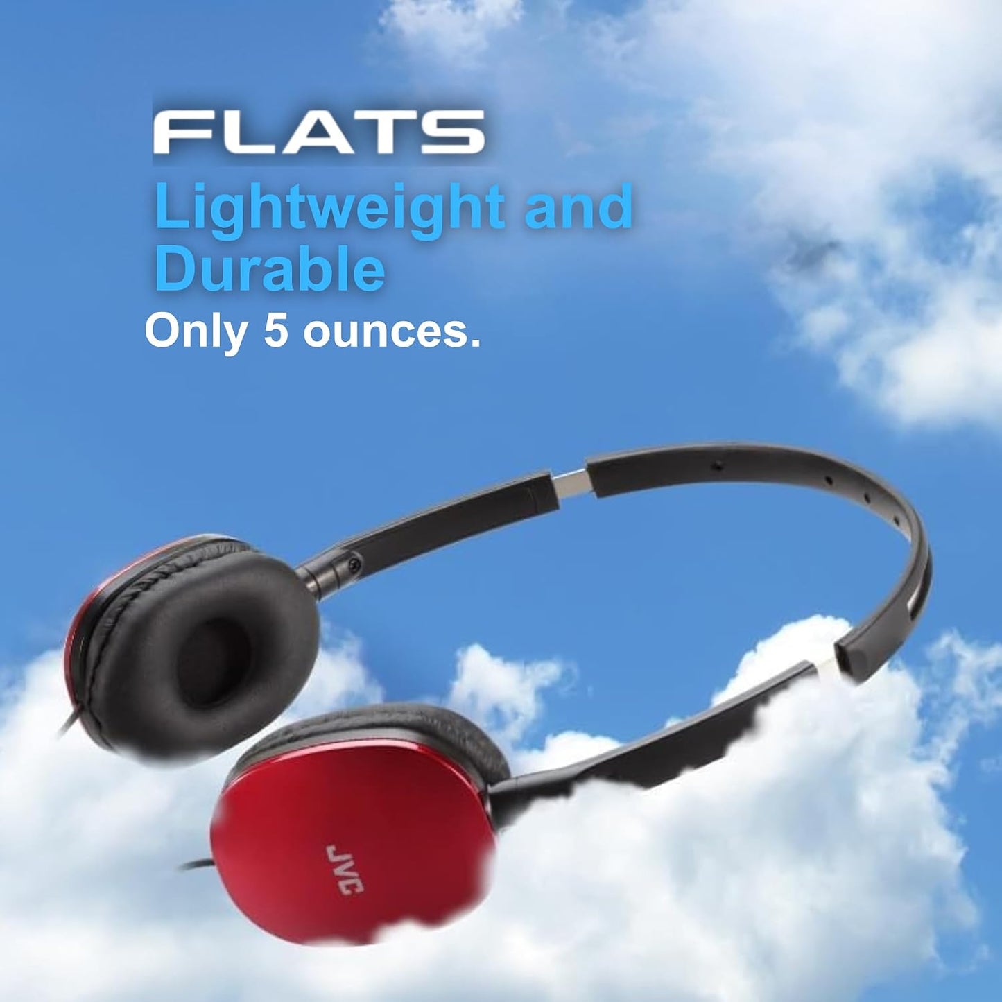 JVC Flats On-Ear Wired Headphones - Flat Foldable Design - 30mm - Red