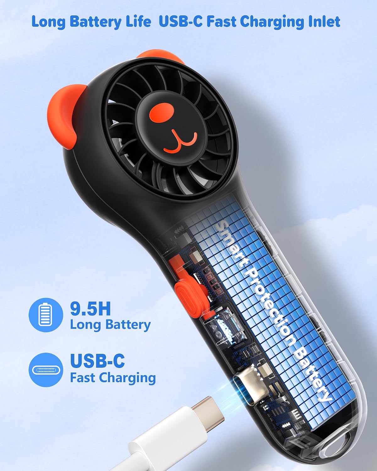 Oulike Beer Mini Draagbare Handwaaier 11000RPM Herlaaibaar - Swart