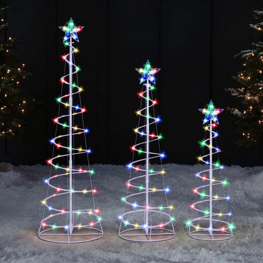 (3Pack) Spiral Christmas Tree Lights, 218 LED Outdoor Lighted Tree with Star Topper & Stakes, Christmas Decorations -  Multicolor