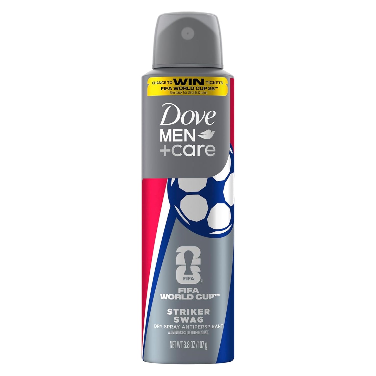 Dove Men+Care Limited Edition FIFA Dry Spray Antiperspirant Deodorant For Men Striker Swag for 72H Protection - 3.8 oz (Pack of 2)