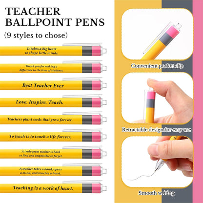 50 Pcs Back to School Teachers Pens Bulk Teacher Appreciation Gifts Inspirational Yellow Retractable Ballpoint Pens for Coworker Staff Thank You Gifts Office Writing Stationary Supplies