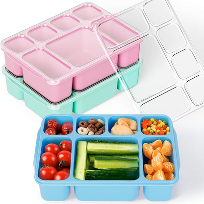 Freshmage Bento Box Middageteboks 3 Pak, 7-Vak Maaltydvoorbereidinghouers met Deksel, Herbruikbare Stapelbare Happiehouers vir Volwassenes, BPA-vry, Mikrogolf- en Skottelgoedwasser-veilig (3 Kleure)