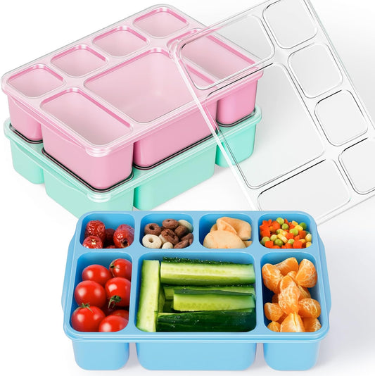 Freshmage Bento Box Middageteboks 3 Pak, 7-Vak Maaltydvoorbereidinghouers met Deksel, Herbruikbare Stapelbare Happiehouers vir Volwassenes, BPA-vry, Mikrogolf- en Skottelgoedwasser-veilig (3 Kleure)