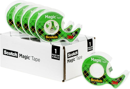 Scotch Magic Tape, Onsigbaar, Huis- en Kantoorbenodigdhede en Terug-Skooltoe-benodigdhede vir Kollege en Klaskamers, 6 Rolle met Houers