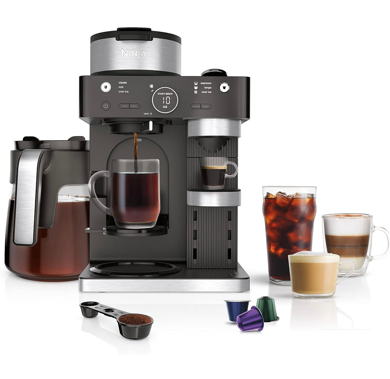 Ninja Espresso & Coffee Maker & Barista System, 3 Espresso Brew Styles, Single-Serve Coffee & Nespresso Capsule Compatible- Black, CFN601