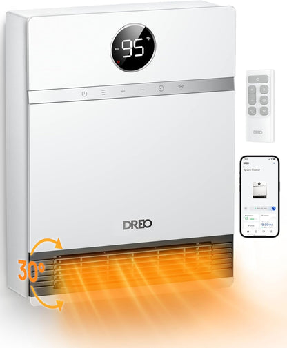 Slim Muurverwarmer, IP24 Maklik-monteerbare PTC vir Binnenshuise Gebruik, 30° Ossillasie, Verstelbare Termostaat, Afstandbeheer, Werk met Alexa, 24H Tydhouer - Standaard