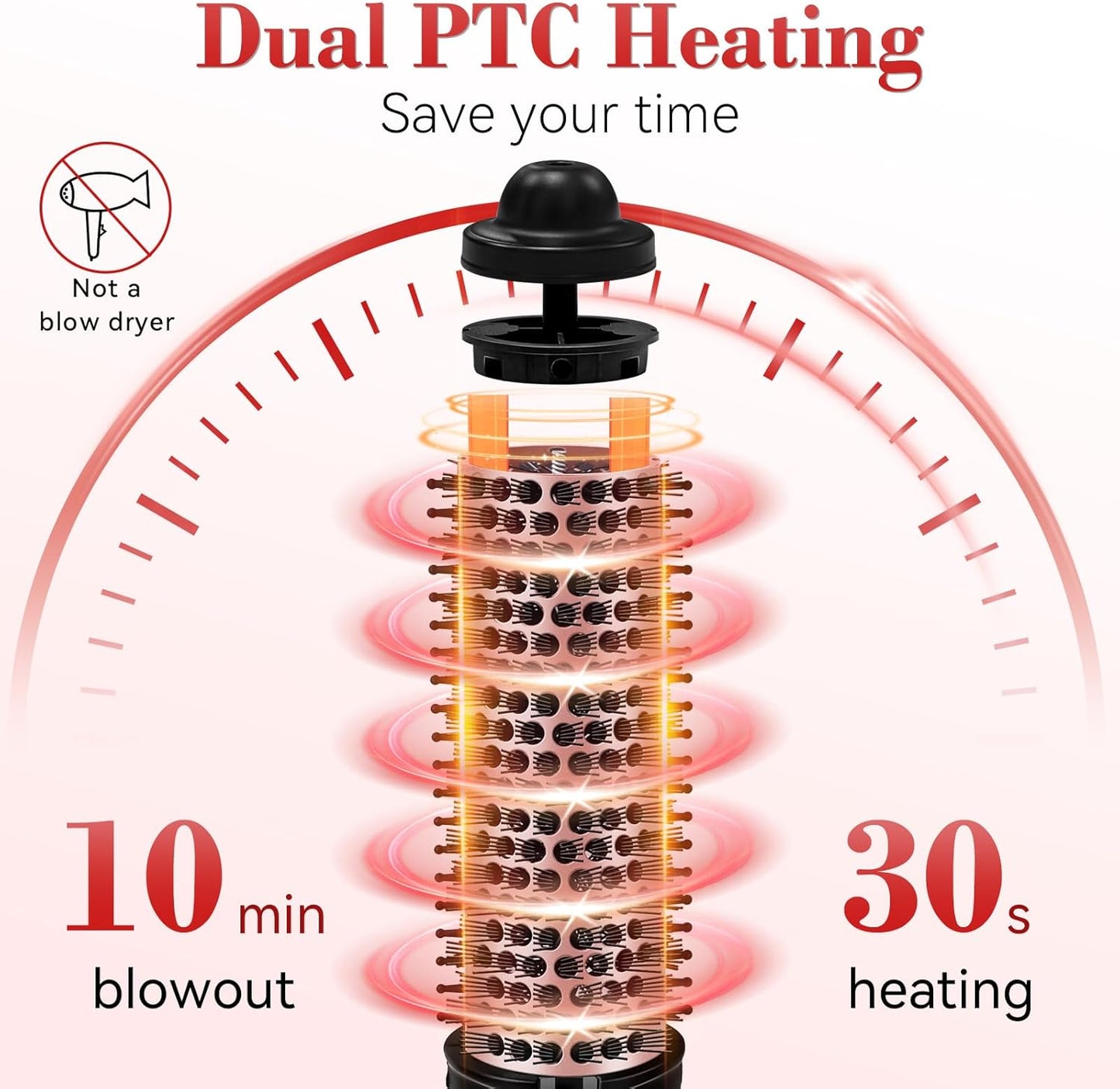 Ionic Thermal Brush, 1.5 Inch Heated Round Brush for Blowout, 30s Fast Heating Curling Brushes with 9 Temp Settings, Dual Voltage Travel Hair Styling Tool, Not Blow Dryer