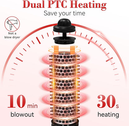 Ionic Thermal Brush, 1.5 Inch Heated Round Brush for Blowout, 30s Fast Heating Curling Brushes with 9 Temp Settings, Dual Voltage Travel Hair Styling Tool, Not Blow Dryer