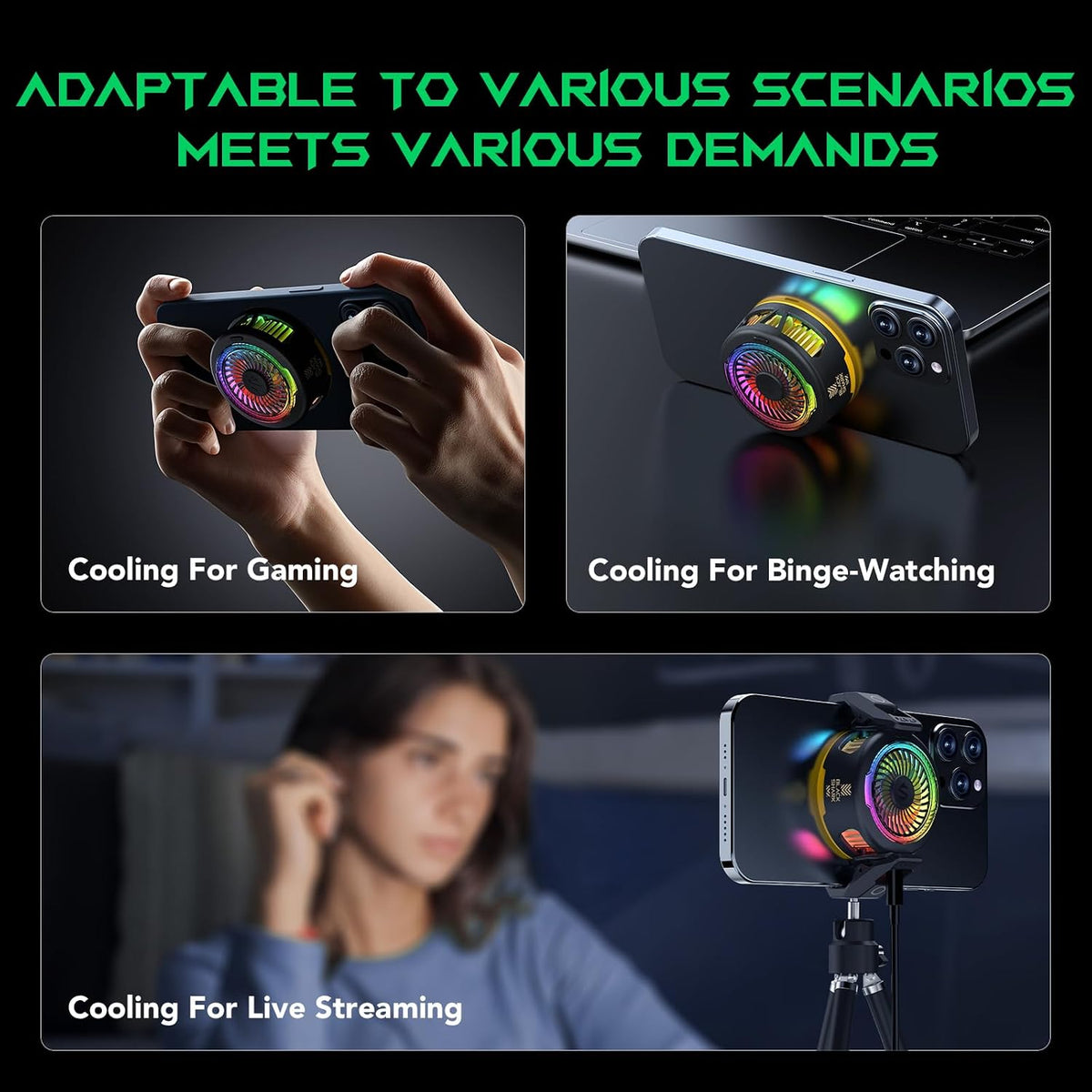 Black Magnetic Phone Cooler for Gaming with RGB Lights, Portable Magnetic Cooling Fan with App Control for iPhone Magnetic Series and iPad (Copy)