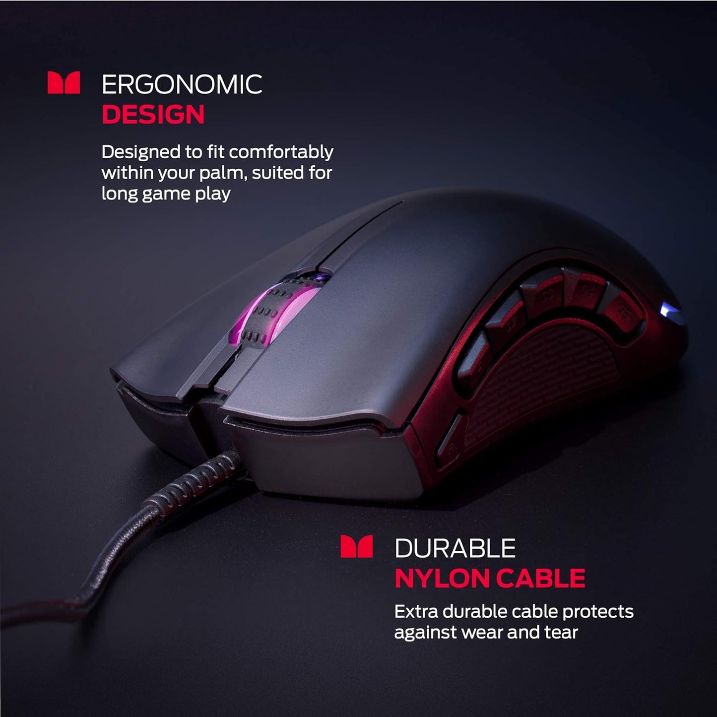 Monster Alpha 9.0 RGB Wired Gaming Mouse, Customizable Buttons, Programmable LED Lighting, True 16,000 Adjustable DPI, Ergonomic Optical PC Gaming