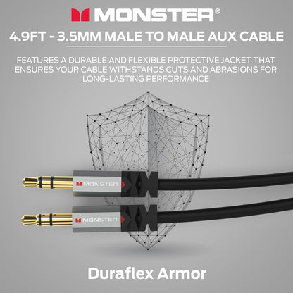 Monster Gen2 Essentials Oudiokabel 3.5mm Manlik-na-Manlik Aux-koord vir Kar, iPhones, Oorfone, 1.5m Duraflex-omhulsel, Vergulde Koppelaars, Uitstekende Klankgehalte en Duursame Kabel