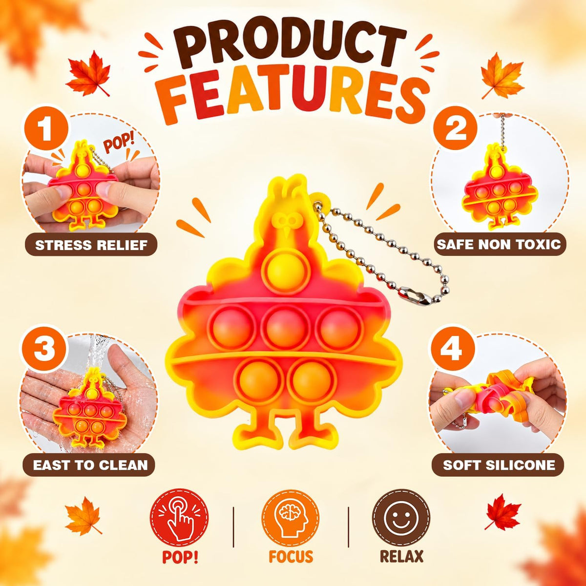 Fall Party Favors Supplies Gifts (20 PCS) Thanksgiving Fidget Toy Keychains