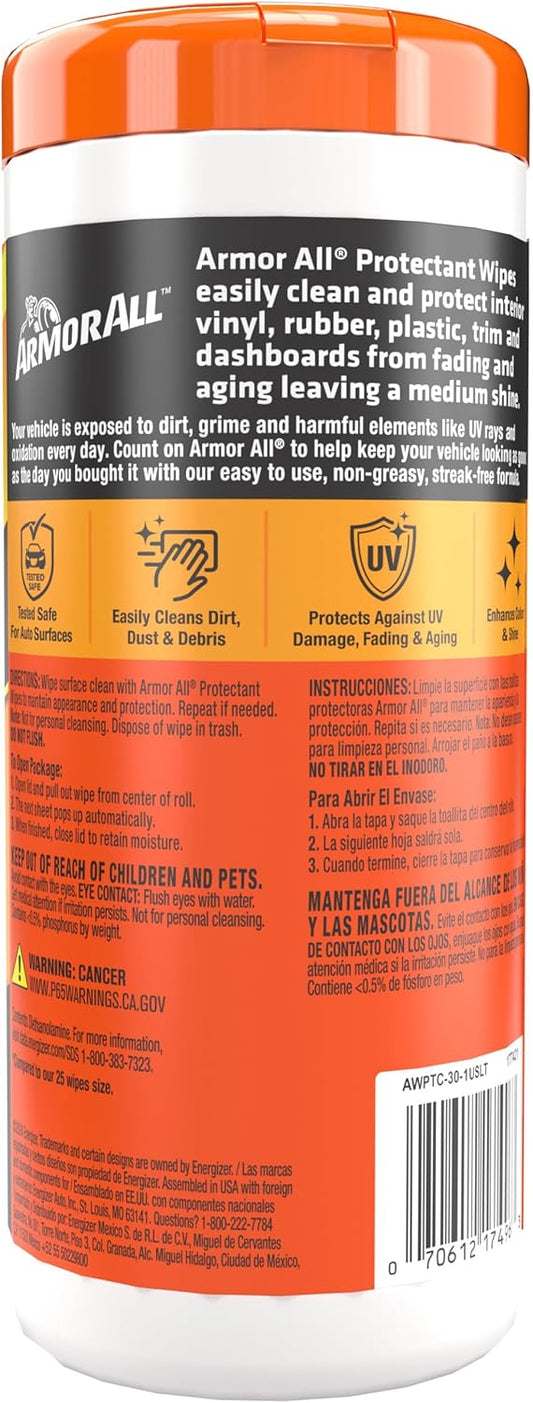 Armor All Original Beskermende Doeke, Motorbinnekant Skoonmaakdoeke met UV-beskerming - (30 Tel)