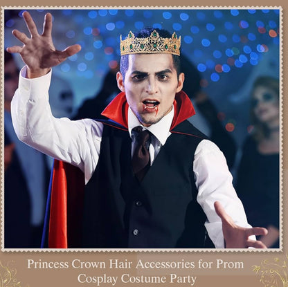 2 Stuks Prom Koning en Koningin Kroon vir Mans Vroue Koning Koningin Kroon Tiara met Strass vir Trou Verjaarsdag Grad (Groen Goud, Groen Styl)