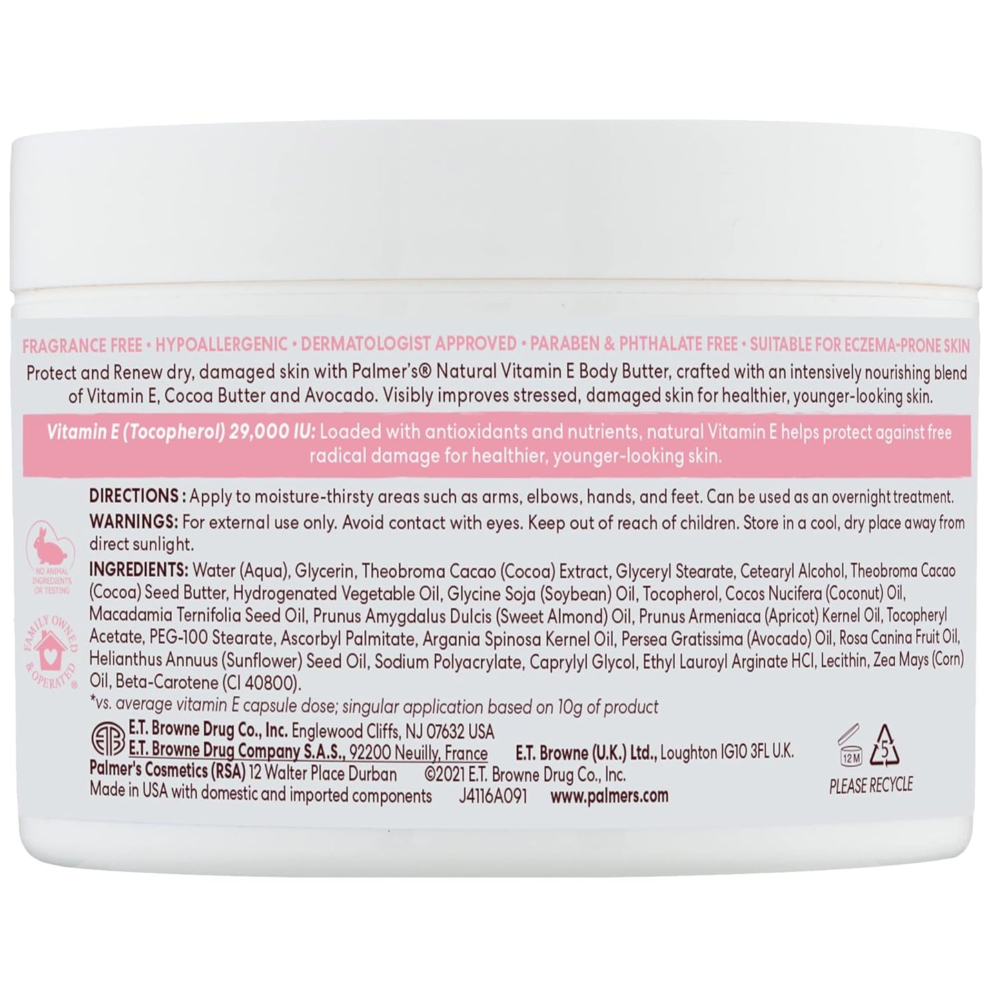 Palmer's Natural Vitamin E Body Butter 48 HR Moisture - Dermatologist Recommended -  7.25 oz