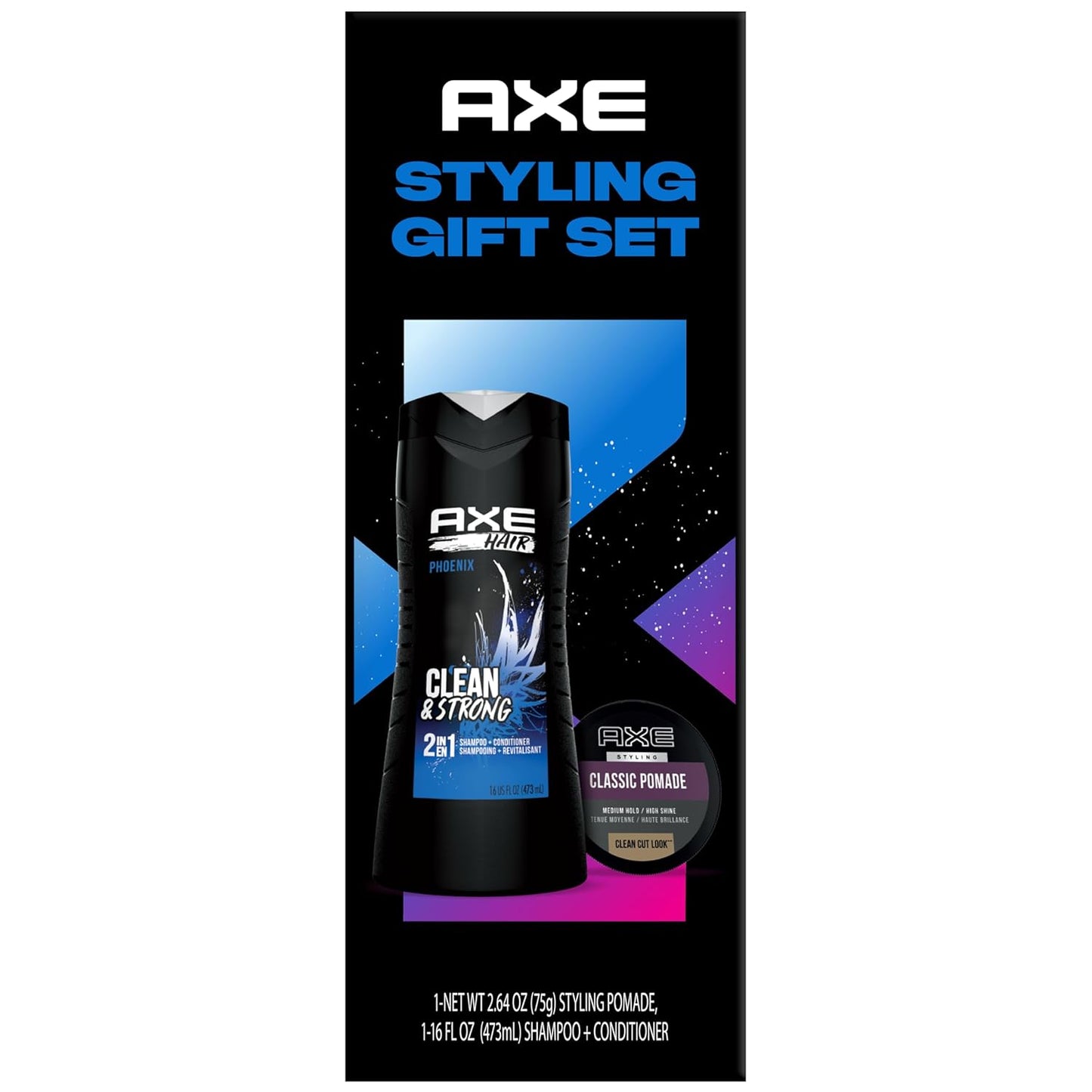 AXE Men's Hair Styling Sets – Phoenix Clean and Strong 2-in-1 Shampoo + Classic Pomade, Signature Polished Look, Medium Hold - High Shine