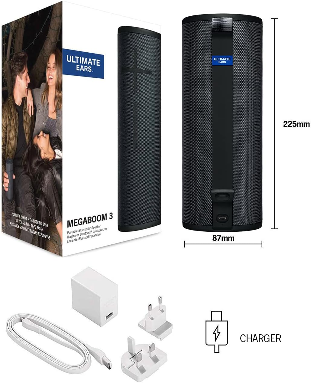 Ultimate Ears MEGABOOM 3 Portable Wireless Bluetooth Speaker (Powerful Sound + Thundering Bass, Bluetooth, Magic Button, Waterproof, Battery 20 Hours) - Night Black, Large