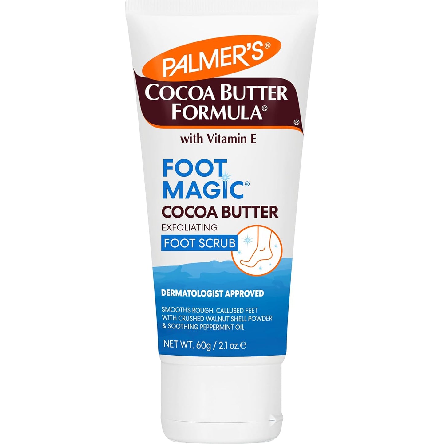 Palmer's Cocoa Butter Formula Foot Magic Exfoliating Foot Scrub with Vitamin E for Dry, Cracked Feet, Use with Foot Scrubber for Pedicure, 2.1 0z - (Pack of 2)