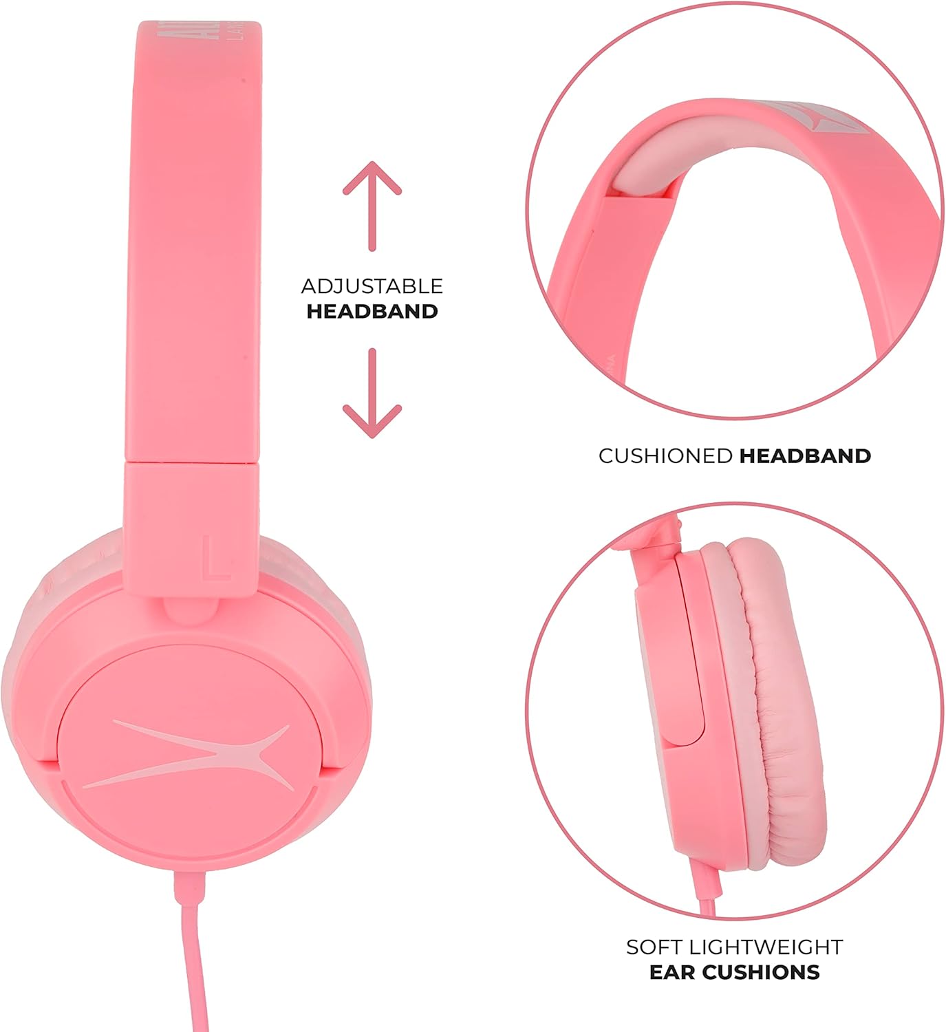 Altec Lansing Oor-die-oor-koptelefoon vir Kinders - Bedraad - Volumebeperkende Tegnologie vir Ontwikkelende Ore, Ouderdomme 6-9, Ideaal om Tuis te Leer, Pienk