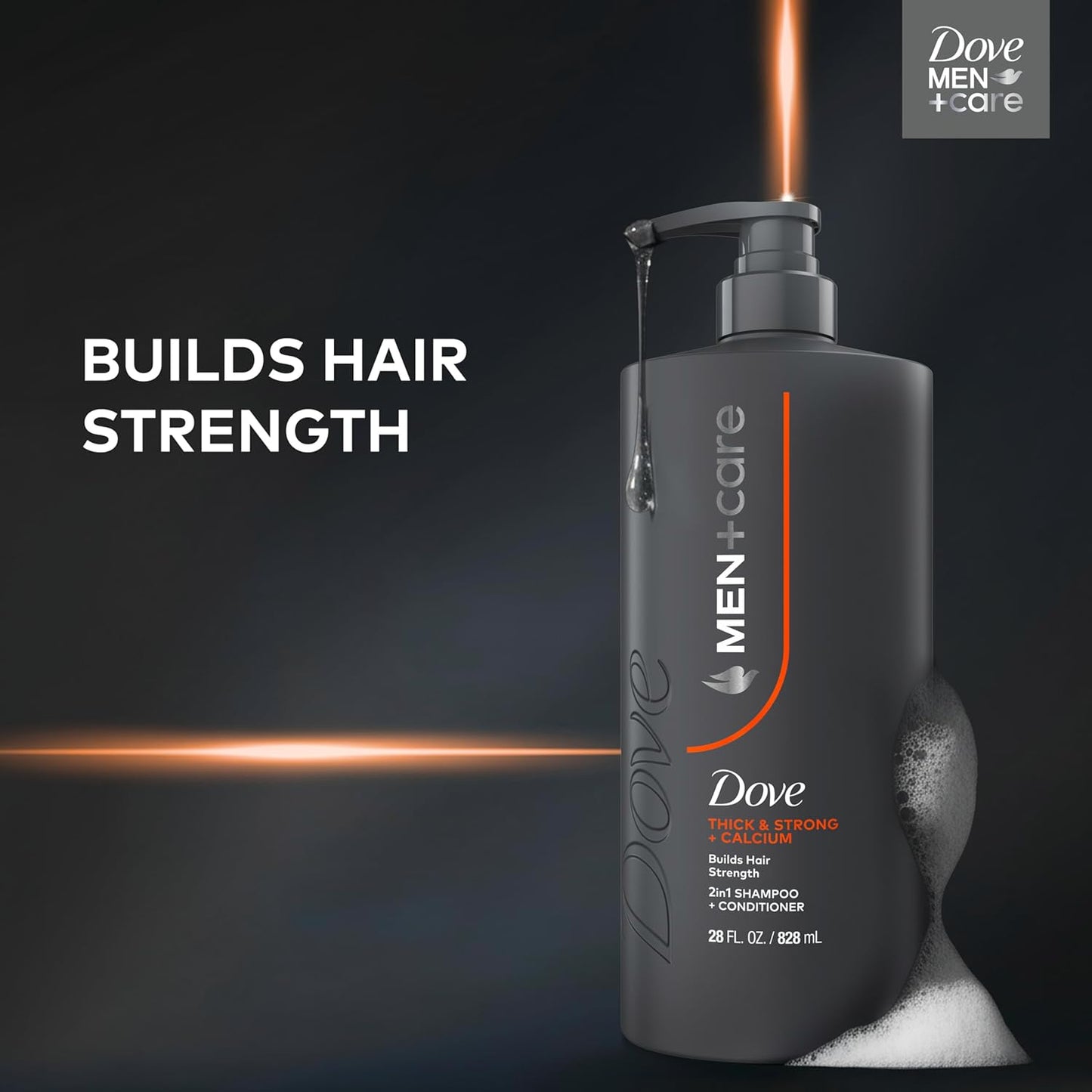 DOVE MEN + CARE Shampoo Thick & Strong, Builds Hair Strength, w/ Calcium 28 Fl oz - (2 CT)