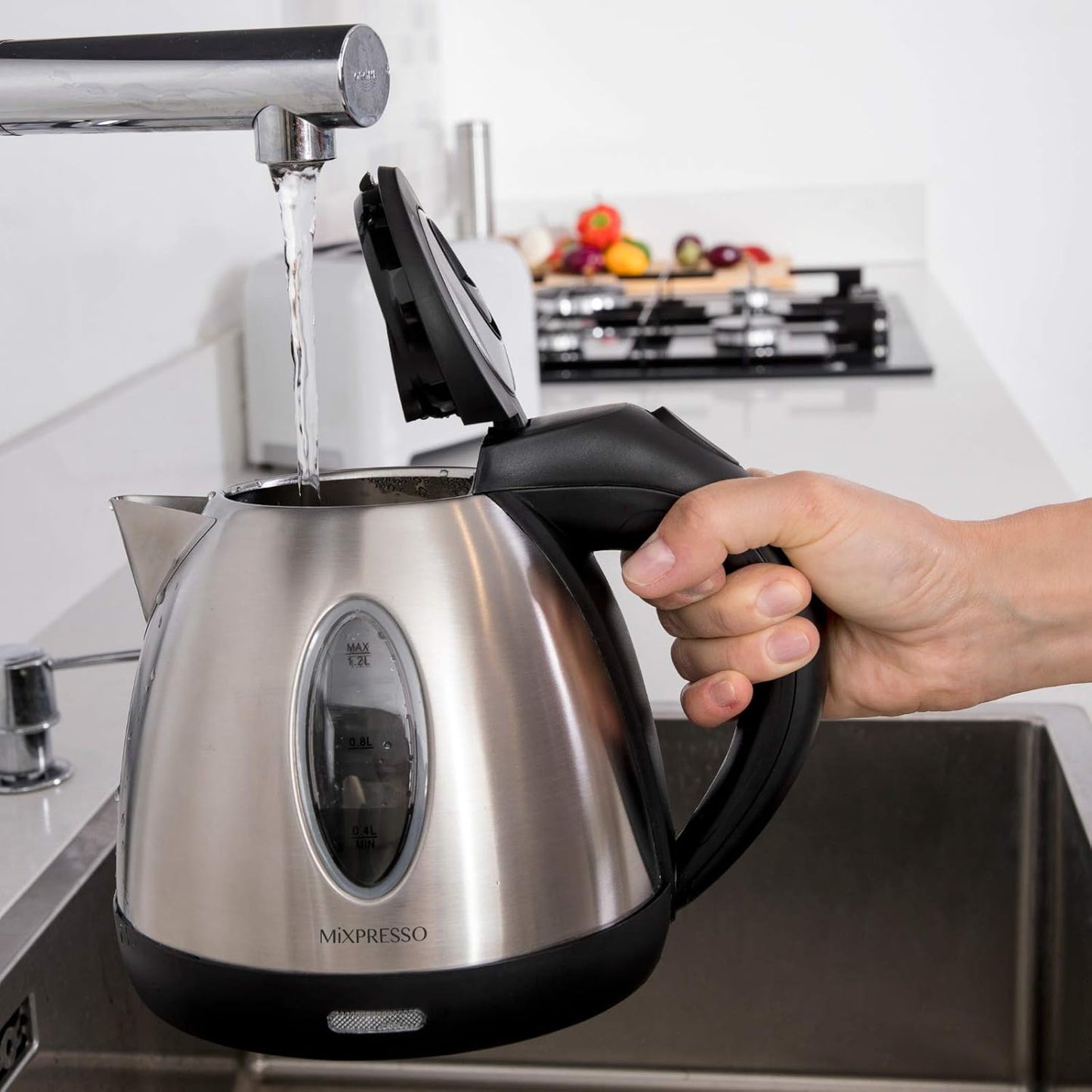 Mixpresso 1.2L Roesvrye Staal Klein Elektriese Ketel, Koordlose 1500w Vinnige Kookpot, Draagbare Warmwater Elektriese Teeketel Met Droogkookbeskerming & Outomatiese Afskakeling