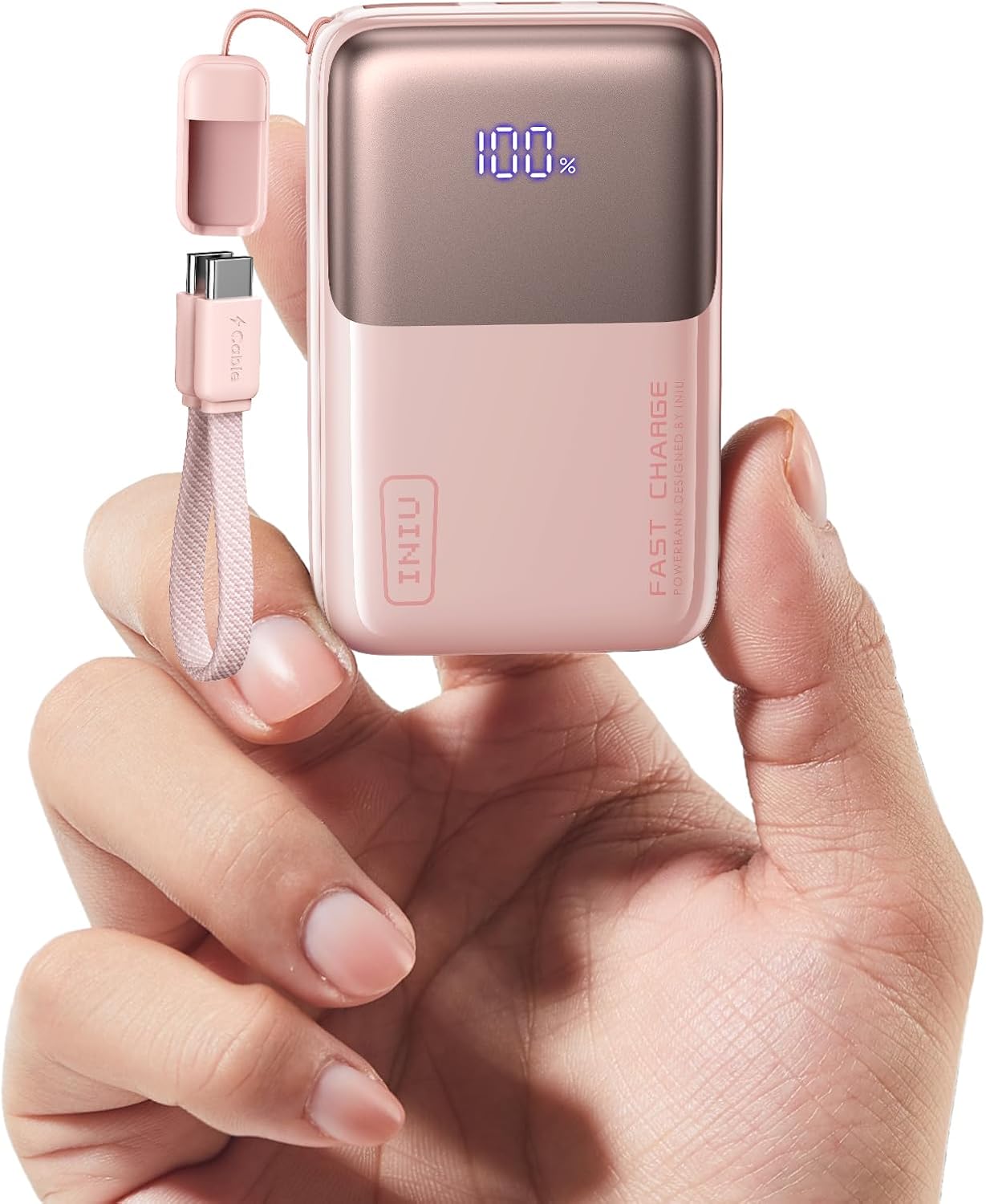 Mini Portable Charger Power Bank USB C Battery Pack with Cable 10000mAh 45W Ultra  - (L Pink))