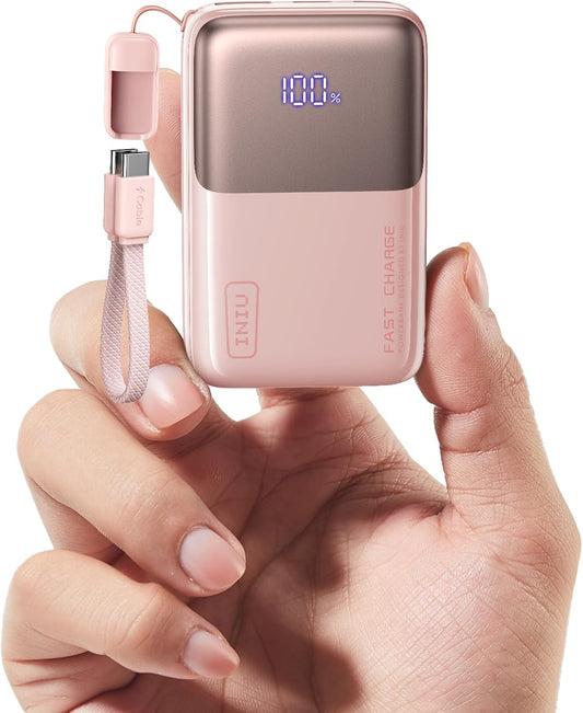 INIU 10000mAh 45W Ultra Mini Draagbare Laaier Kragbank met Kabel - (Ligpienk)