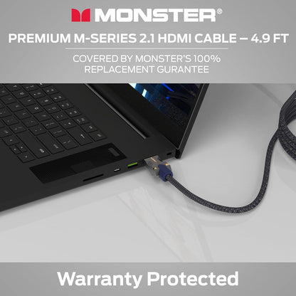 Monster M-reeks 3000 Gesertifiseerde Premium 8K Hoëspoed - 2.1, 4K 120Hz, 48 Gbps- HDMI Kabels vir Apple TV, Roku, Slim TV, Skootrekenaar, Monitor - 4.9 vt