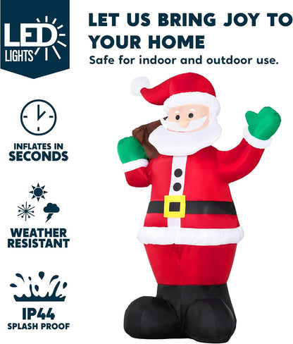 (6FT) Christmas Inflatable Santa w/ Gift Bag, Blow Up Decorations with Build in LEDs Decor