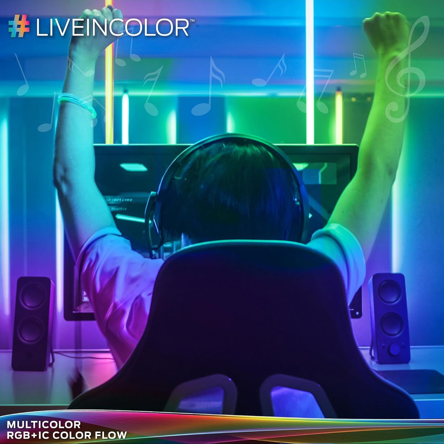 Monster 16.4ft Smart Music Sync and Multi-Color Color Flow LED Light Strip with Fun Modes, Indoor Use, Xtreme Easy Use