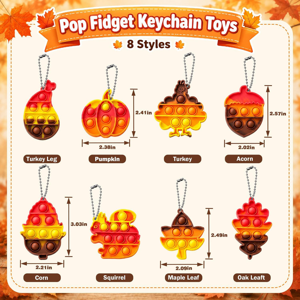 Fall Party Favors Supplies Gifts (20 PCS) Thanksgiving Fidget Toy Keychains