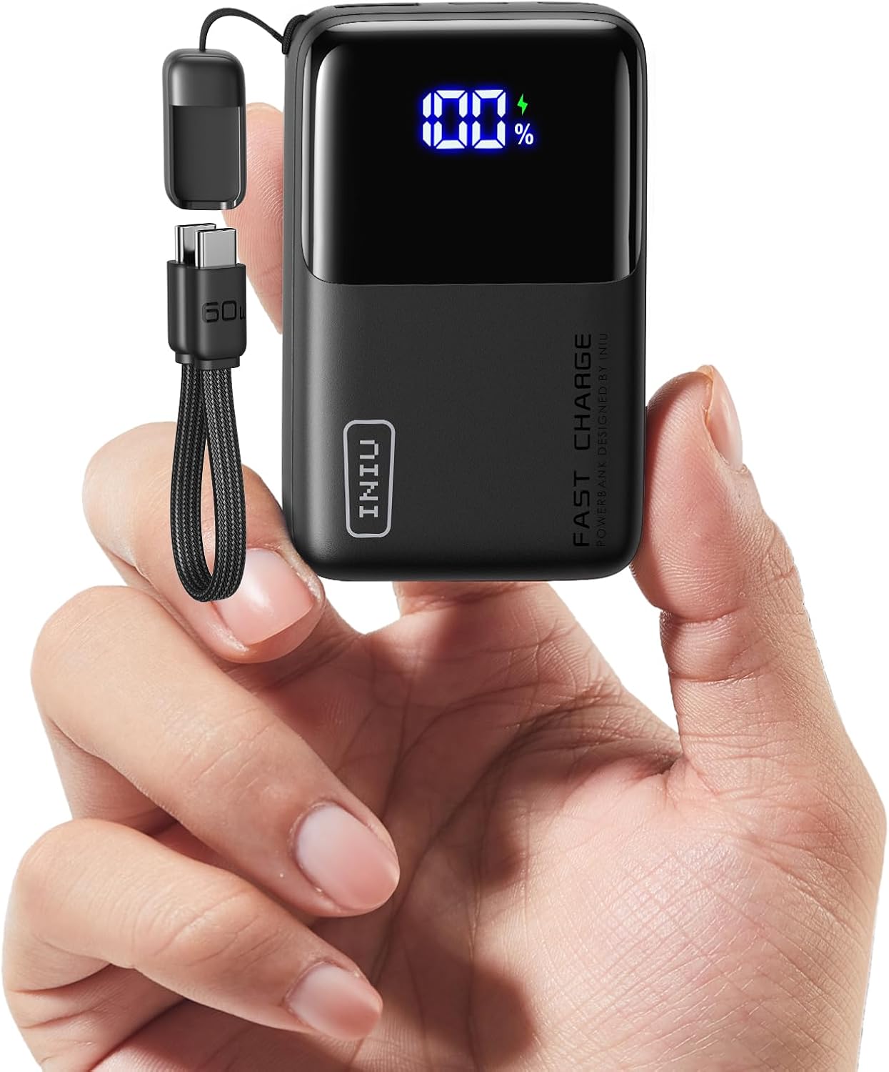 INIU 10000mAh 45W Ultra Mini Portable Charger Power Bank with Cable - (Black)