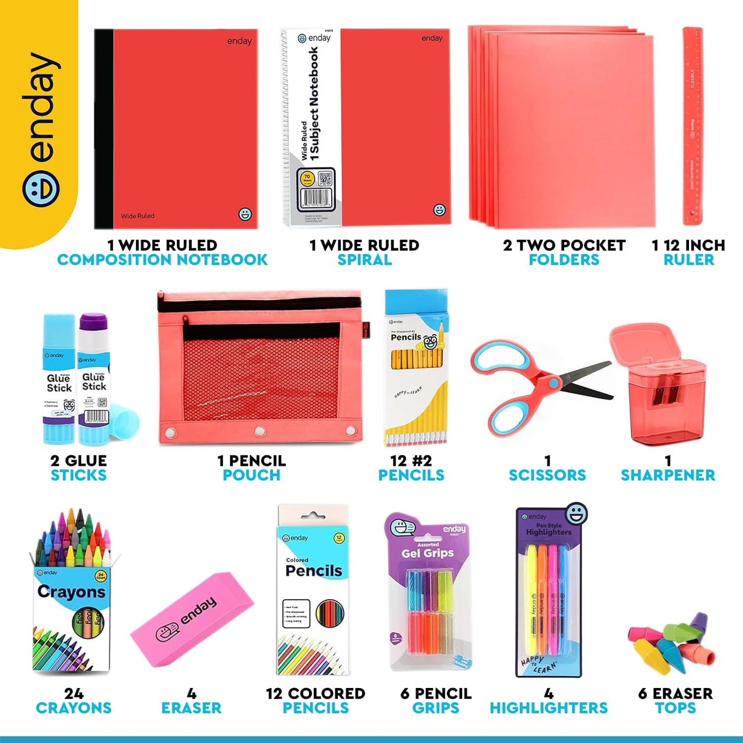 Back to School Supplies for Kids, Red School Supply Box Premium Quality Kids School Supplies Kit, Kindergarten School Supplies for Girls and Boys, 78 Piece Set