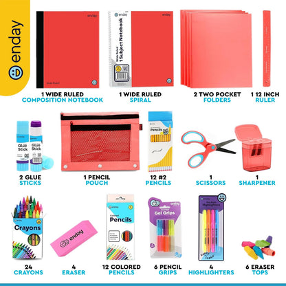 Back to School Supplies for Kids, Red School Supply Box Premium Quality Kids School Supplies Kit, Kindergarten School Supplies for Girls and Boys, 78 Piece Set