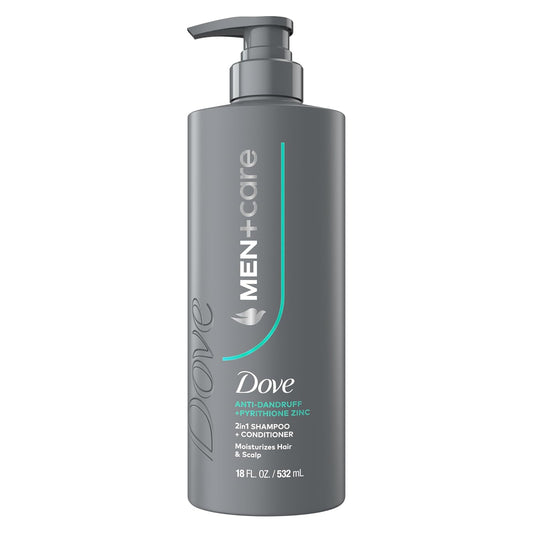 Dove Men+Care 2-in-1 Shampoo + Conditioner Dandruff Defense to Moisturize Hair & Scalp, with Pyrithione Zinc, 18 FL OZ (2 CT)