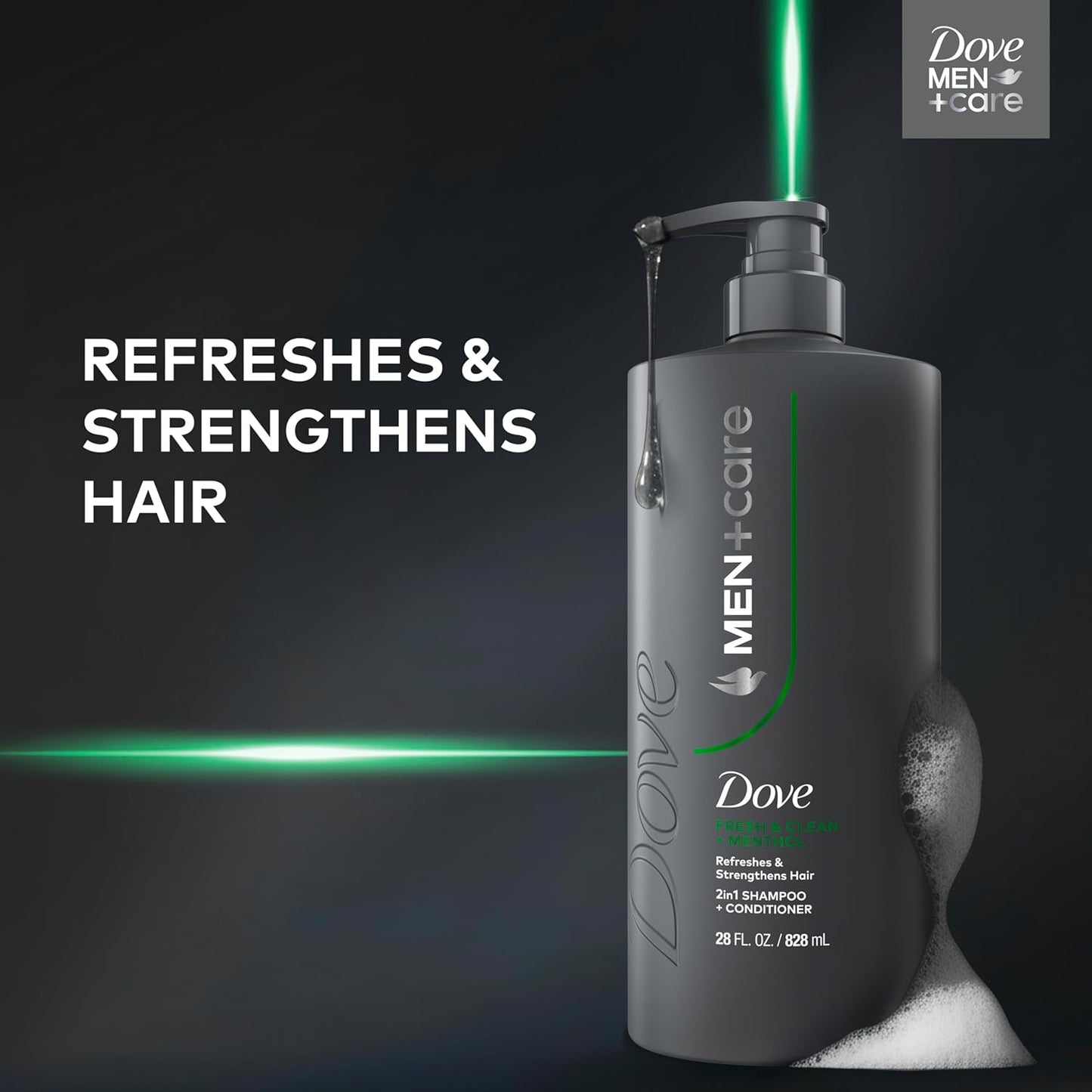 DOVE MEN + CARE Shampoo Fresh + Clean for Hair Refreshing & Strengthening, w/ Menthol, 28 fl oz. (2 CT)