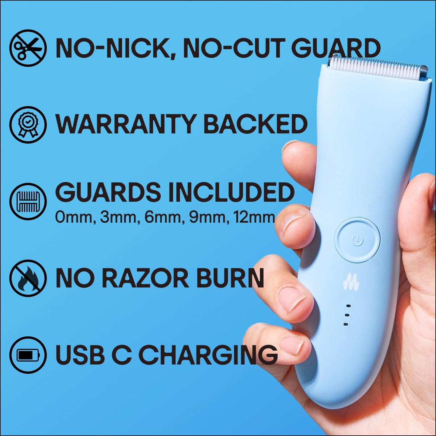 MERIDIAN The Trimmer Premium - Body Hair Trimmer & Electric Shaver for Men and Women for Pubic Hair, Chest, Legs & Bikini Line, Waterproof & Rechargeable, Sky
