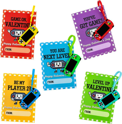 Valentines Day Classroom Exchange Gifts for Kids 2nd 3rd 4th 5th Grade, 24 Pack Video Game Keychains With Class Exchange Cards, Non Candy School Party Favors Supplies Prizes Stuff for Boys Girls