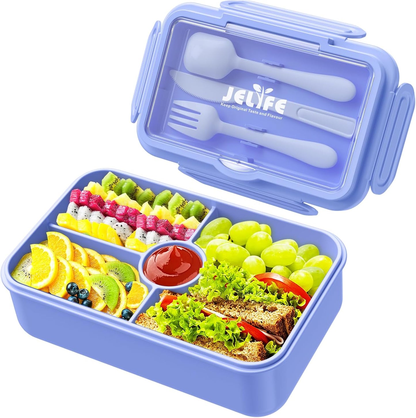 Bento Lunch Box for Kids - Leakproof Bento Boxes w/ 4 Compartments - Reusable On-the-Go Meal - Macaron