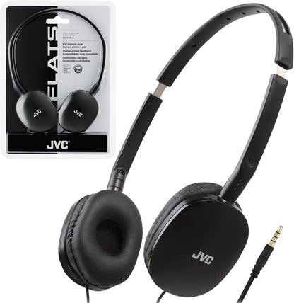 JVC Flats On-Ear Wired Headphones Flat Foldable 30mm Driver, Soft Ear-Pads for Comfort – Steel Headband - Lightweight & Portable 3.5mm Slim Plug - (Black)