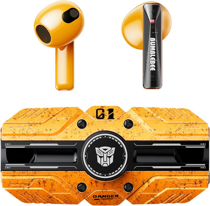Transformers TF-T80 Bluetooth True Wireless Earbuds with Noise Cancelling in-Ear Cool HiFi HD Calling Dual Modes Sports Music Game Long Endurance Earphones - Yellow Bumblebee