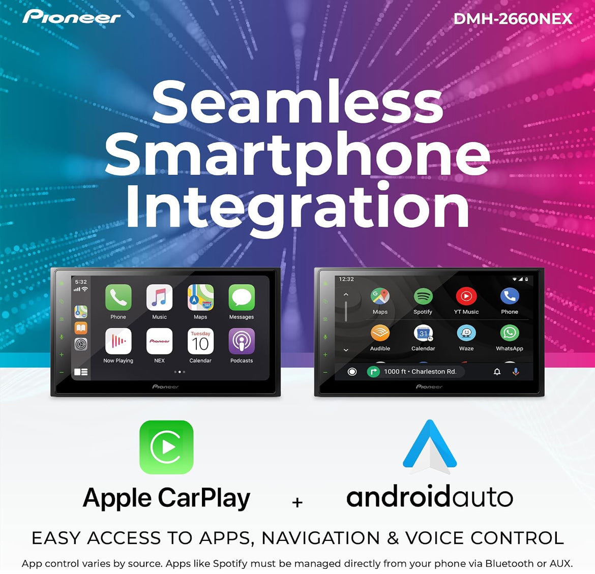 Pioneer DMH Series 6.8" Capacitive Touchscreen Double Din Car StereoDigital Multimedia Receiver, Wired Apple CarPlay & Android Auto, Amazon Alexa, Bluetooth, Backup Cam, HD Radio, Hi-Volt RCA