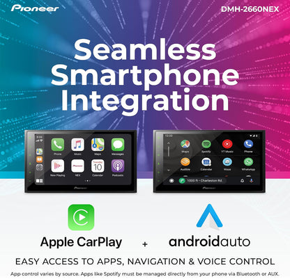 Pioneer DMH Series 6.8" Capacitive Touchscreen Double Din Car StereoDigital Multimedia Receiver, Wired Apple CarPlay & Android Auto, Amazon Alexa, Bluetooth, Backup Cam, HD Radio, Hi-Volt RCA