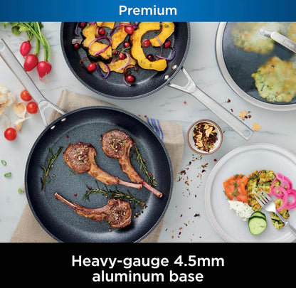 Ninja C38000 Foodi NeverStick Premium 8-stuk Kookgerei-stel met Glasdeksels, Hard-geanodiseer, Kleefvry, Duursaam en Oondveilig tot 260°C, Leigrys