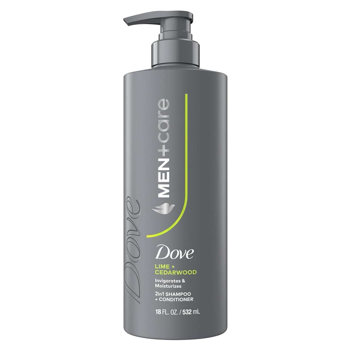 DOVE MEN + CARE Shampoo Lime & Cedar for Real Hair that Powers Up Hair Strength, with Invigorating & Moisturizing Results, 18 Fl oz (2 CT)