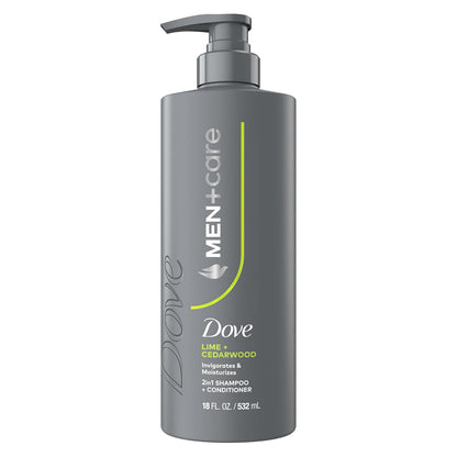 DOVE MEN + CARE Shampoo Lime & Cedar for Real Hair that Powers Up Hair Strength, with Invigorating & Moisturizing Results, 18 Fl oz (2 CT)