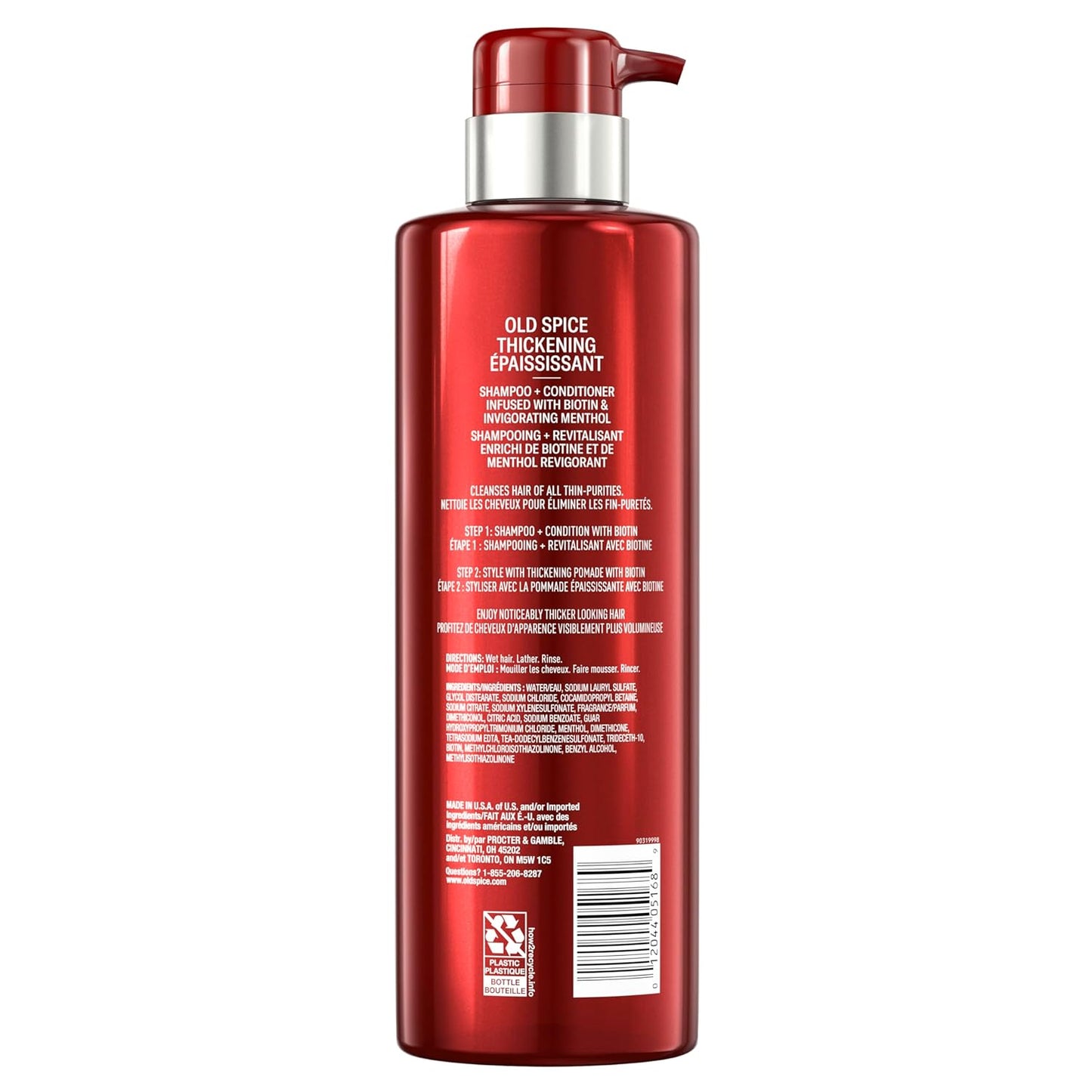 Old Spice Thickening 2-in-1 Men's Shampoo and Conditioner with Biotin and Invigorating Menthol (2PK)