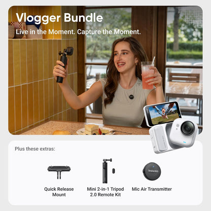 Insta360 GO Ultra Vlogger Bundle - Small 4K Vlogging Camera, Hands-Free, POV Cam, 1/1.28" Sensor, 53g Lightweight, 156° FOV, 200 Min Battery Life, Magnetic Wearable Action Camera for Sports, Vlog